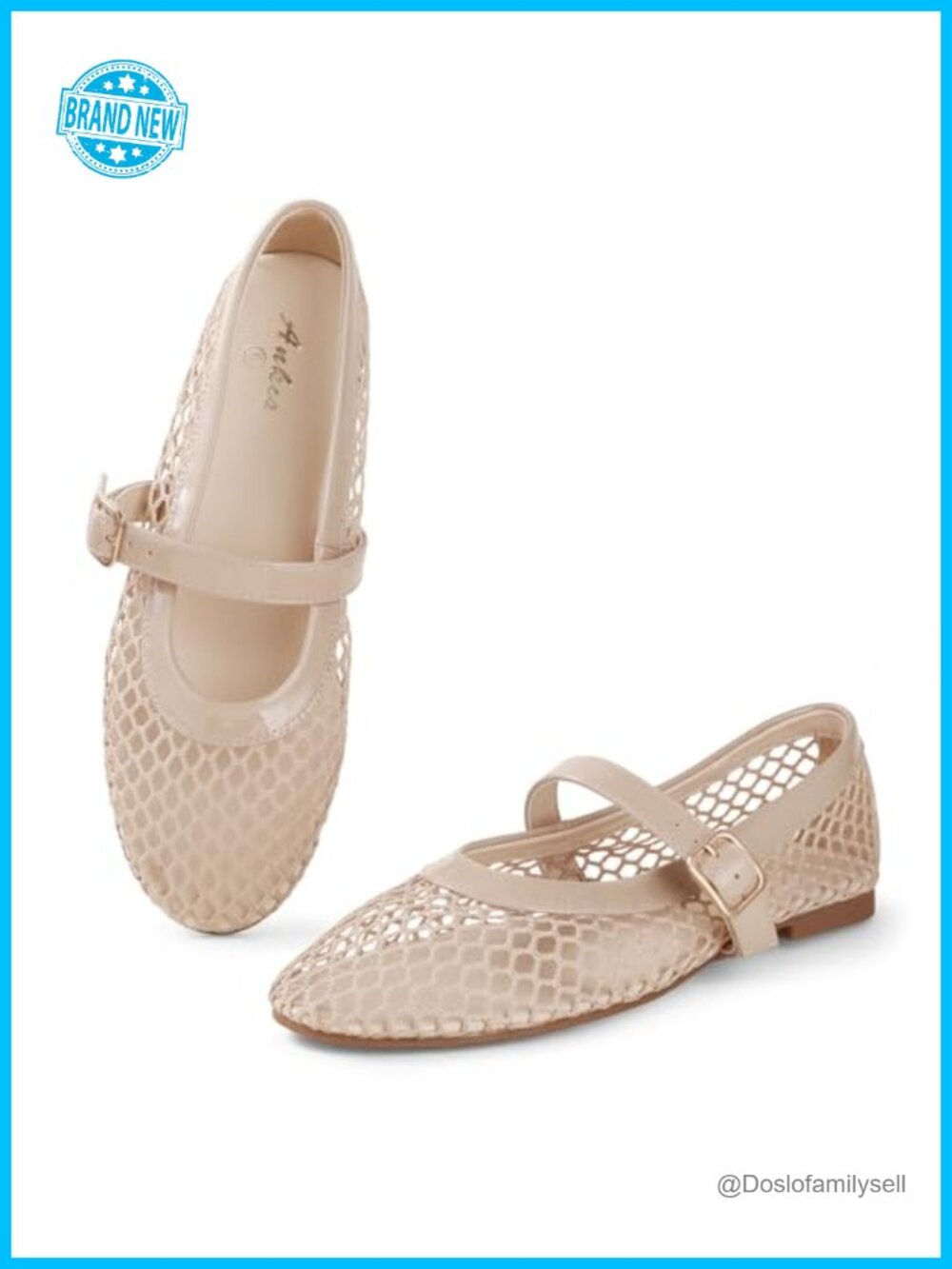 Women's Mesh Ballet Flats Mary Jane Buckle Strap Round Toe
